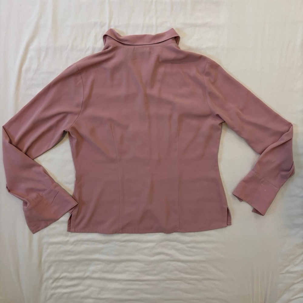 Dusty Pink Button Down Blouse Vintage 90s Roll Up Long Sleeves - Picture 8 of 8